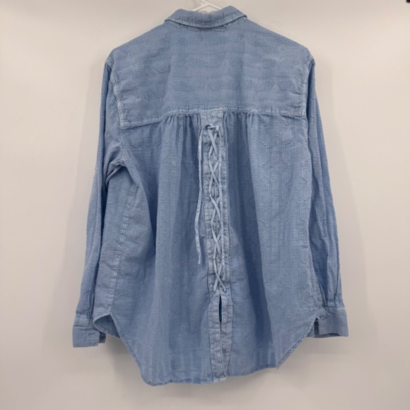 Pilcro Anthropologie Top Women Large Blue Button Up Long Sleeve Western Boho - Picture 6 of 10
